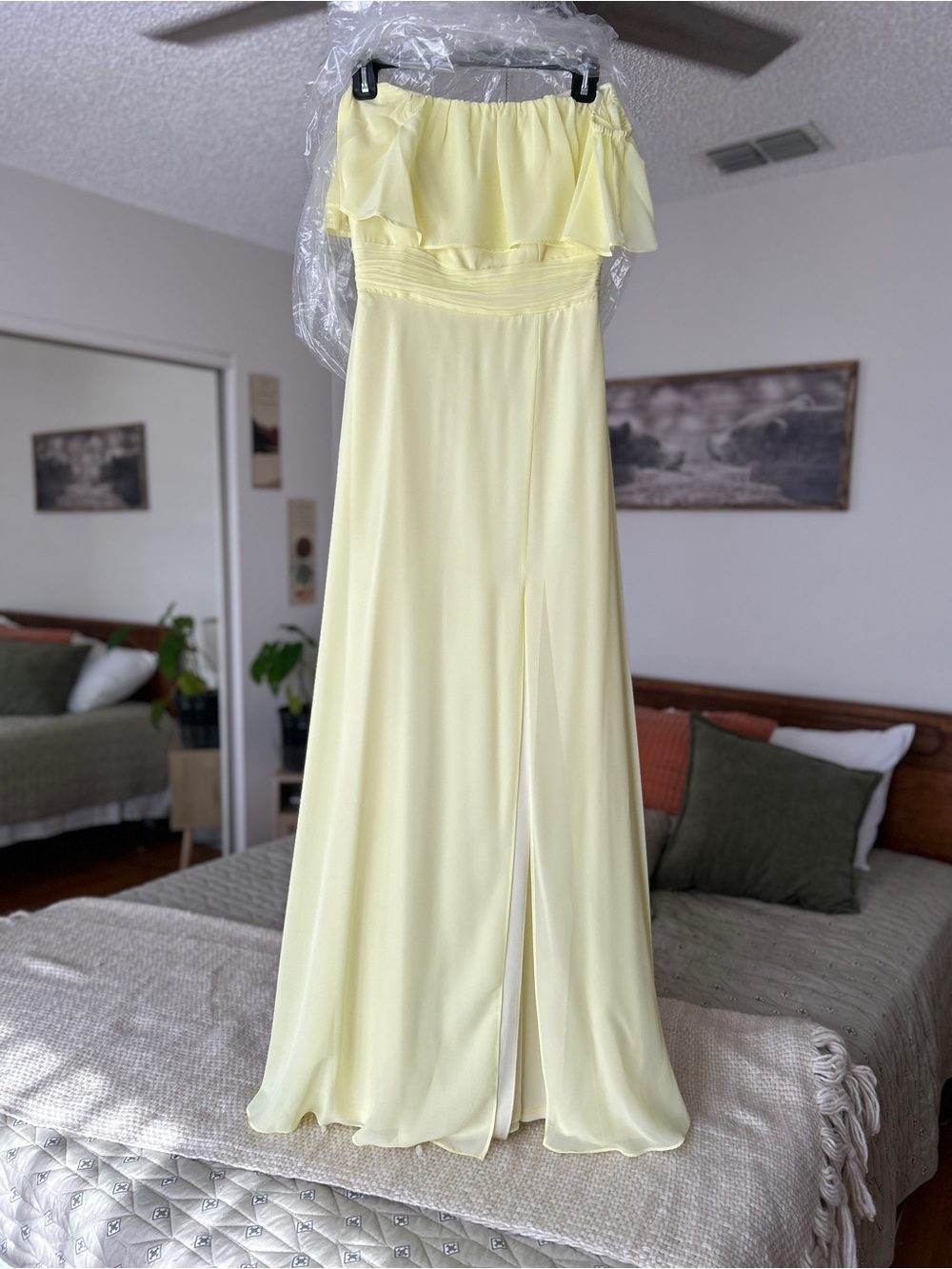 Ever Pretty Pale Yellow One-Shoulder Wedding Gown